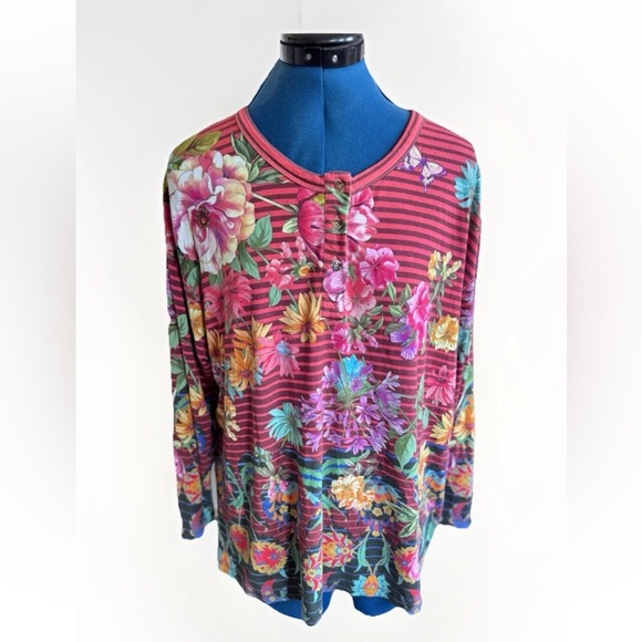 Johnny Was Los Angeles Striped Floral Top Women’s Size L - Picture 2 of 11